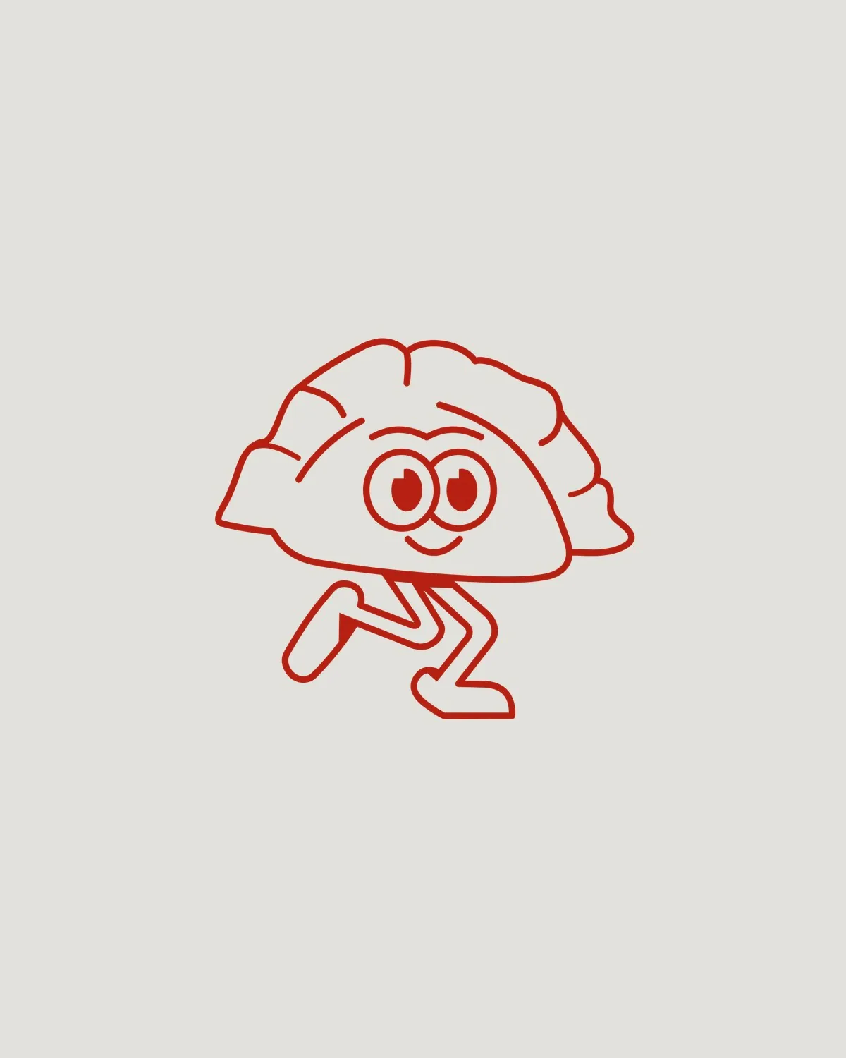 Pierogi ilustrado en línea roja, en siete poses distintas