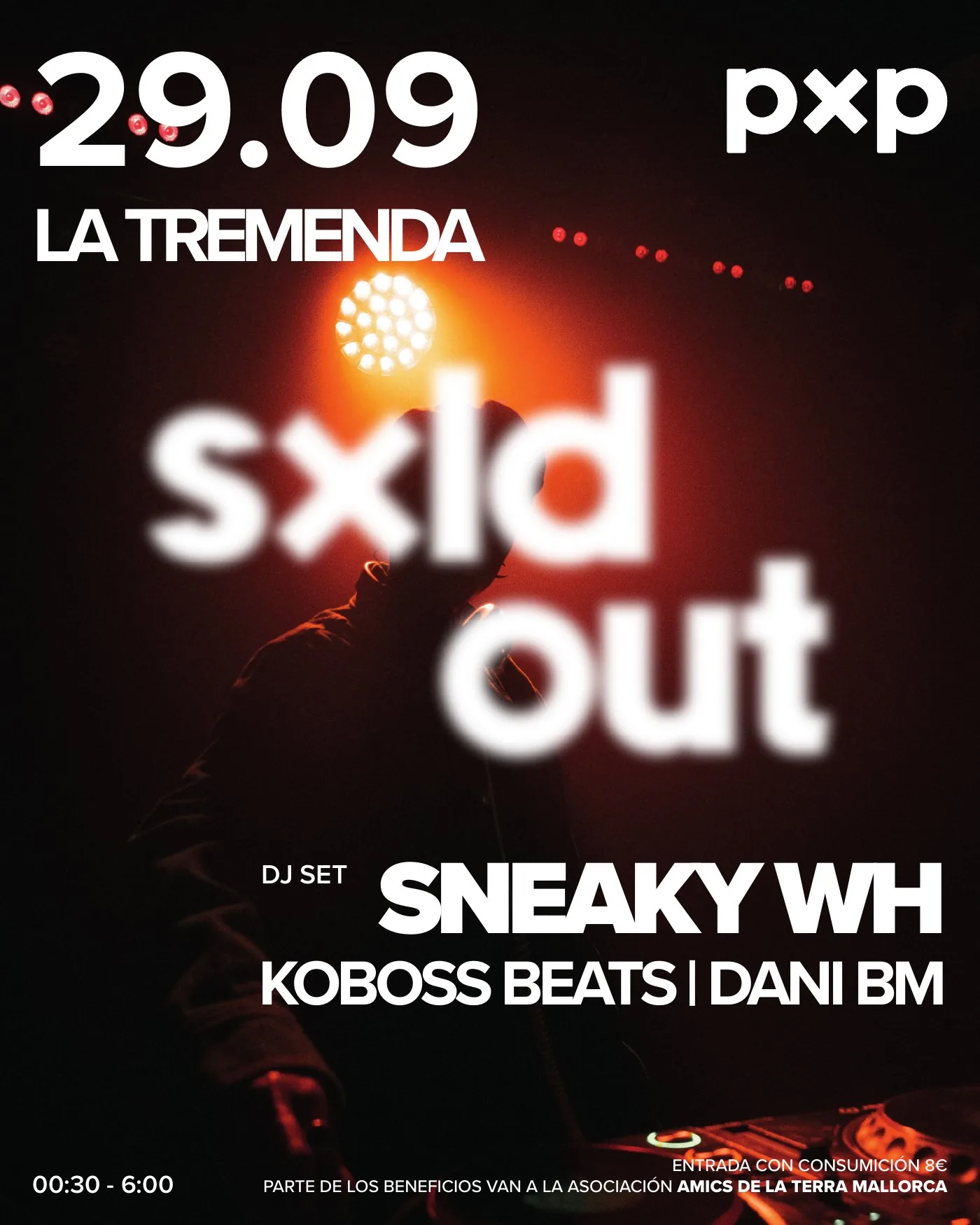 Publicación de PXP para Instagram con el cartel y el mensaje «sxld out» desenfocado
